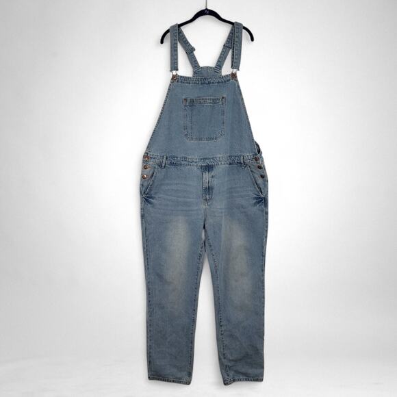 Fashion Nova Men Bib Overalls 42 Light Wash Distressed Denim Skinny Fit Casual